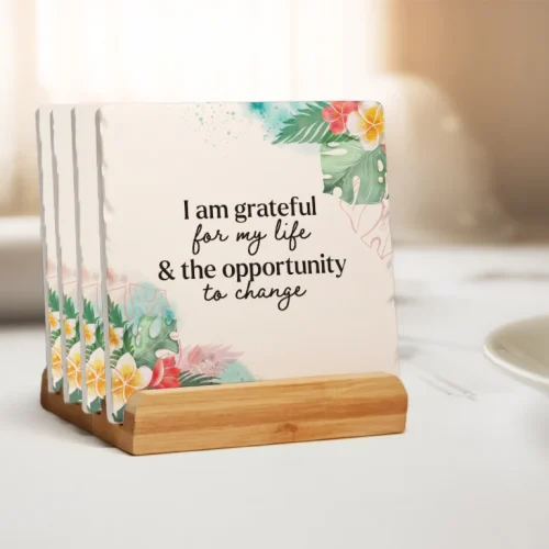 Affirmation Ceramic Coaster Set: Empowered Mindset (Pack of 4)