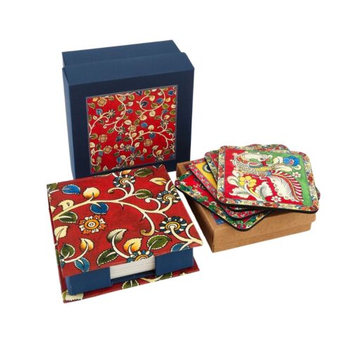 Memo Box & Coaster Gift Box - Kalamkari